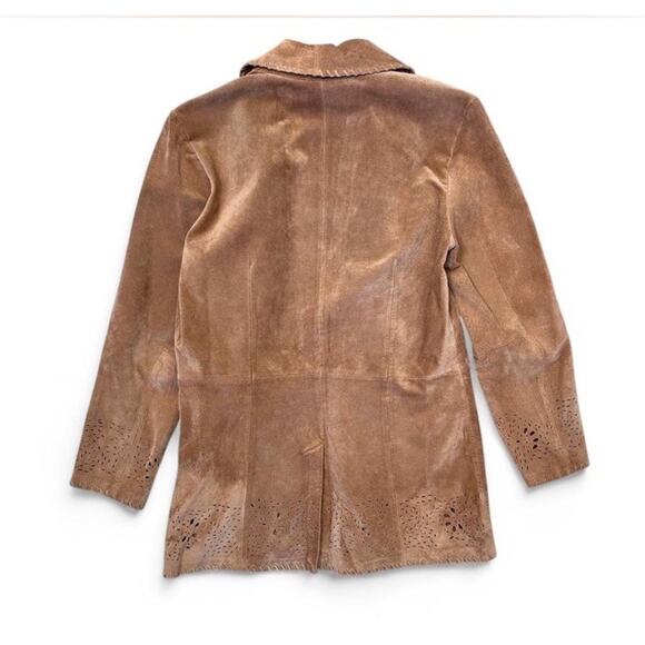Vintage Coldwater Creek Women’s Brown Tan 100% Leather Suede Boho Jacket Small - Picture 8 of 9